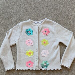 Marks & Spencer Cream Girls Cardigan with Sequin Flower Accents